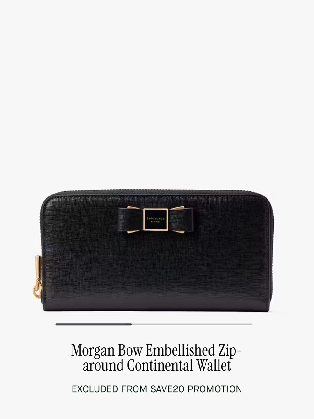 kate spade black Morgan Bow Embellished Zip-Around Continental Wallet